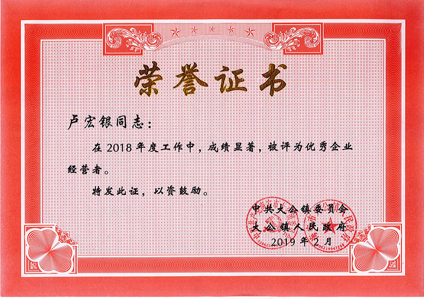 盧宏銀2018年優(yōu)秀企業(yè)經營者